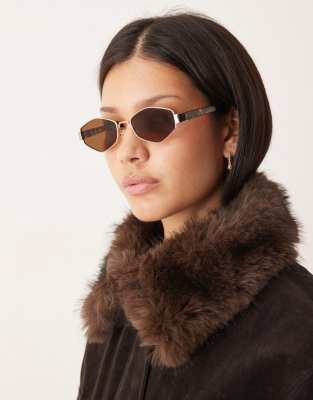 ASOS DESIGN - Eckige Sonnenbrille mit Metallrahmen-Brown