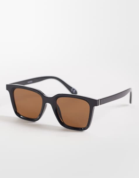 ASOS DESIGN – Eckige Sonnenbrille mit schwarzem Gestell und braunen Gläsern - view 1