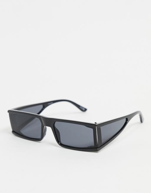 ASOS DESIGN – Eckige Visor-Sonnenbrille in Schwarz mit seitlichen Gläsern