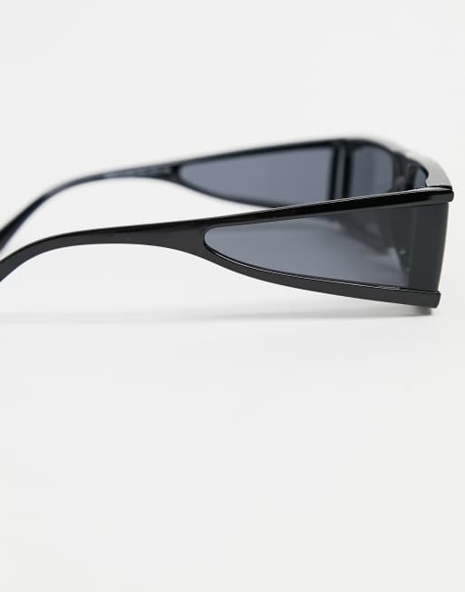ASOS DESIGN – Eckige Visor-Sonnenbrille in Schwarz mit seitlichen Gläsern, 4 von 4