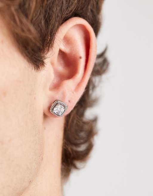 ASOS DESIGN – Eckiger Kristall-Ohrring in Silber-Optik