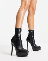 ASOS DESIGN Kaska high heel platform boots in black micro | ASOS