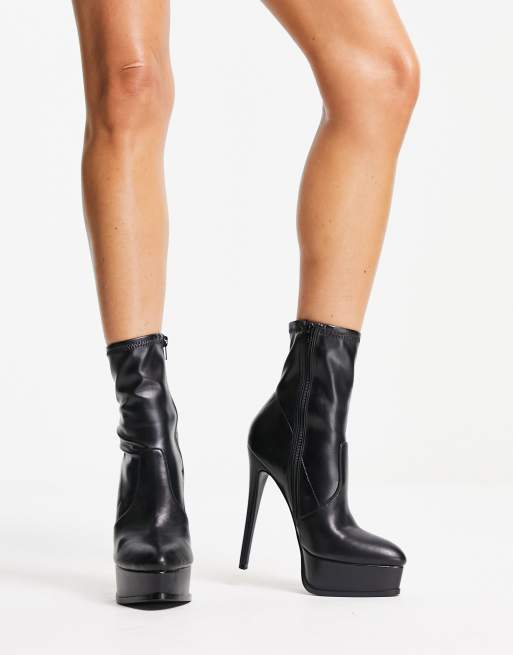 ASOS DESIGN Eclectic high heeled platform boots in black