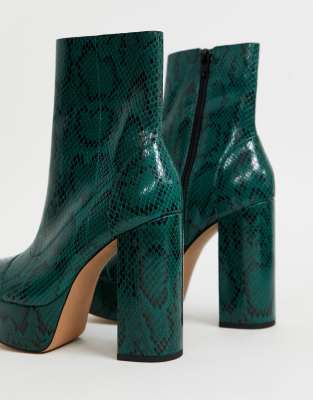 green snakeskin ankle boots