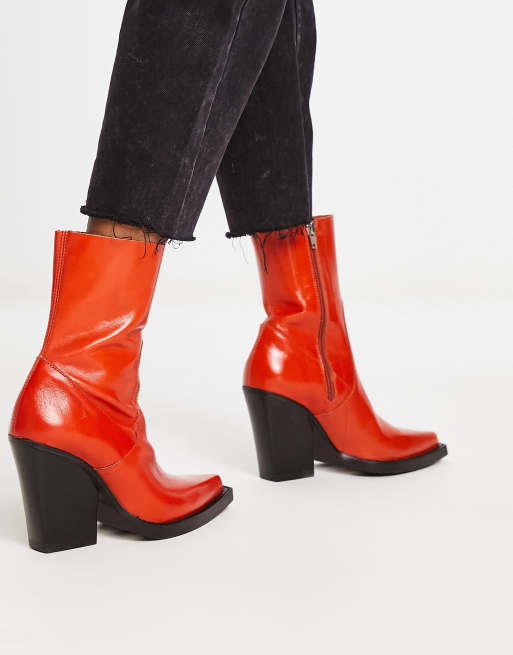 ASOS DESIGN – Eclipse – Pomarańczowe skórzane kowbojki z elastyczną cholewka, 2 z 4