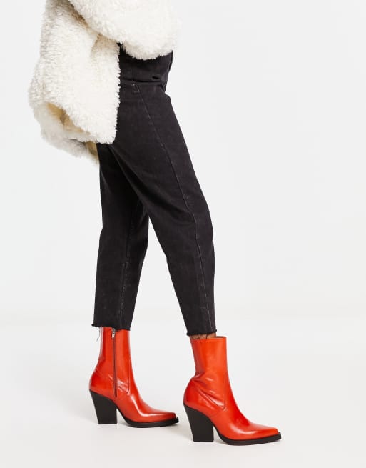 ASOS DESIGN – Eclipse – Pomarańczowe skórzane kowbojki z elastyczną cholewka, 3 z 4