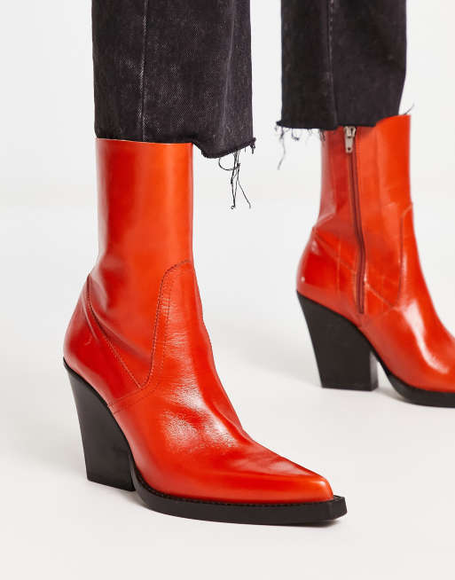 ASOS DESIGN – Eclipse – Pomarańczowe skórzane kowbojki z elastyczną cholewka, 4 z 4