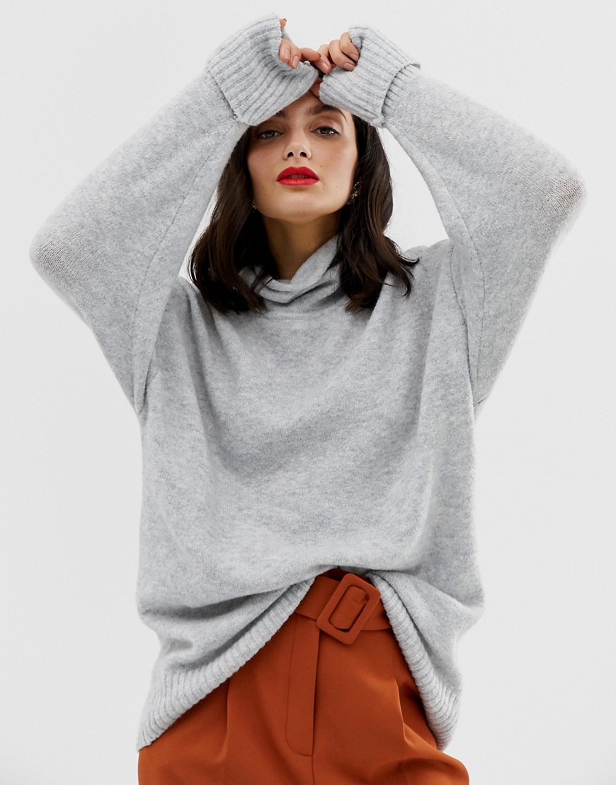 ASOS DESIGN eco chunky jumper in oversize with high neck-Grey