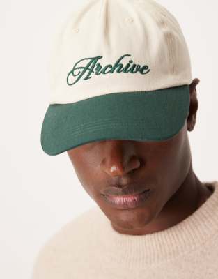 Asos Design Ecru Cap With Contrast Green Peak And Embroidery-white In Neutral