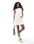 [ASOS DESIGN] ASOS DESIGN ecru denim mini dress with patch pockets-White XS Ecru