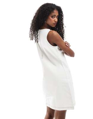 Asos Design Ecru Denim Mini Dress With Patch Pockets-white In White