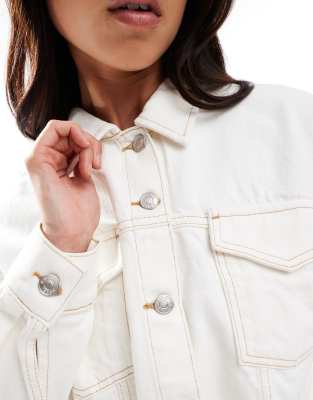 Asos Design Ecru Denim Western Jacket With Cocoon Sleeve-white In White