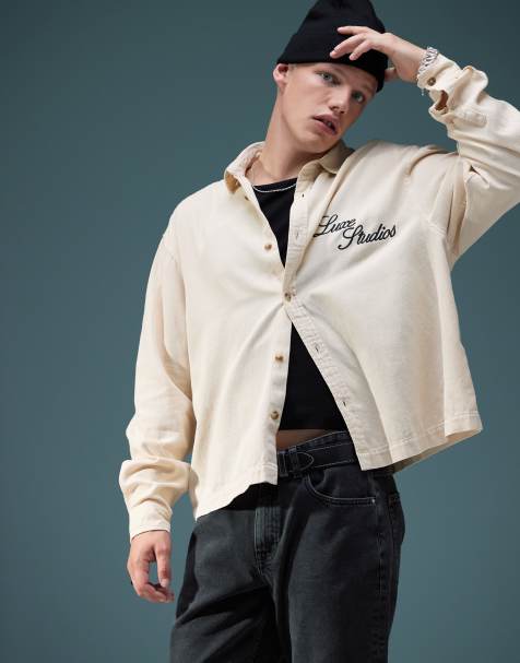 ASOS DESIGN - Ecru overskjorte i denim med firkantet snit og broderi på brystet - view 1