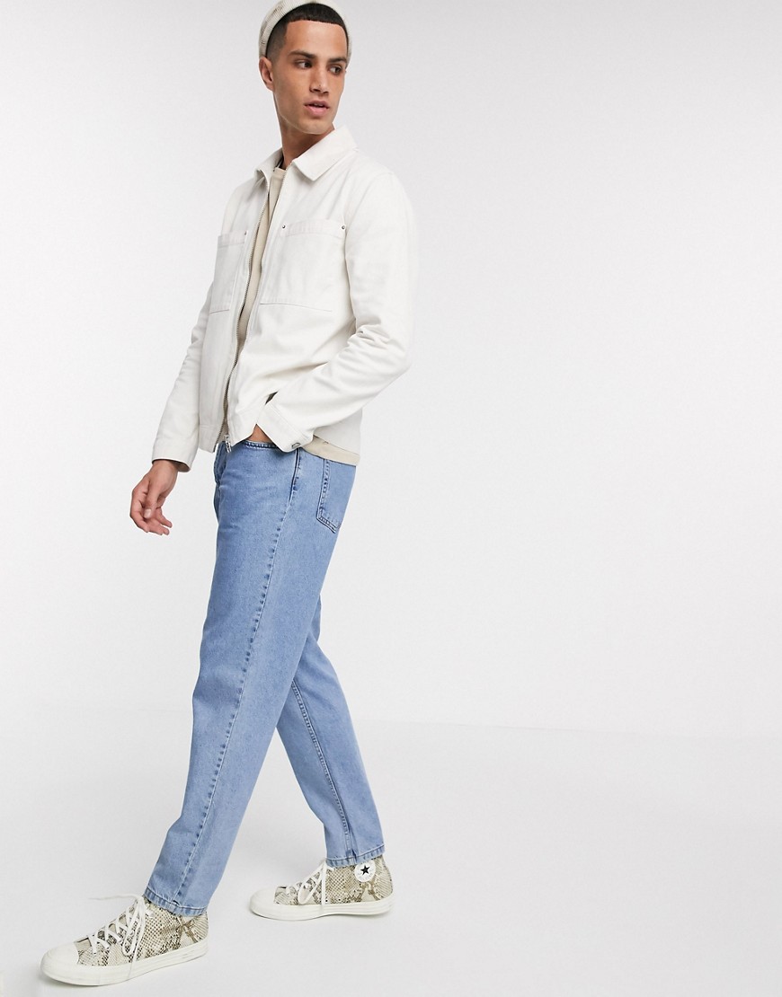 ASOS DESIGN – Ecrufärgad jeansjacka med dragkedja-Gräddvit