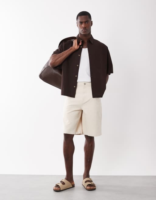 ASOS DESIGN - Ecrufarvede bermuda-jorts i denim med tekstur, 2 af 5