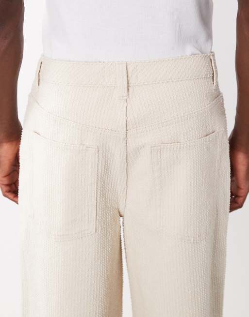 ASOS DESIGN - Ecrufarvede bermuda-jorts i denim med tekstur, 3 af 5