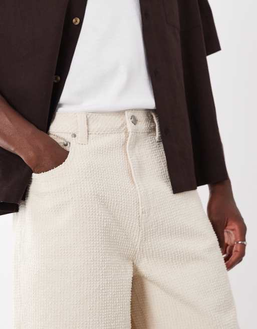 ASOS DESIGN - Ecrufarvede bermuda-jorts i denim med tekstur, 4 af 5