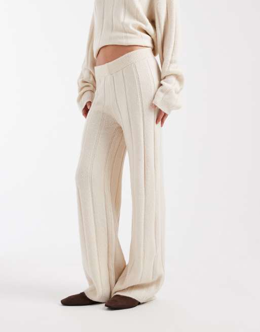 ASOS DESIGN - Ecrufarvede bukser i vamset ribstrik - Del af sæt, 2 af 5