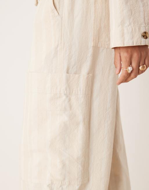 ASOS DESIGN - Ecrufarvede bukser med tøndeformede ben, utility-lommer og striber i bomuld - Del af sæt, 5 af 5