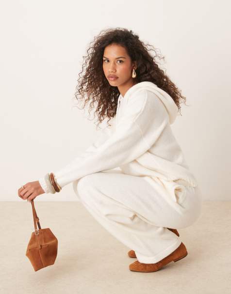 ASOS DESIGN - Ecrufarvede bukser med vide ben i blød strik - Del af sæt - view 1