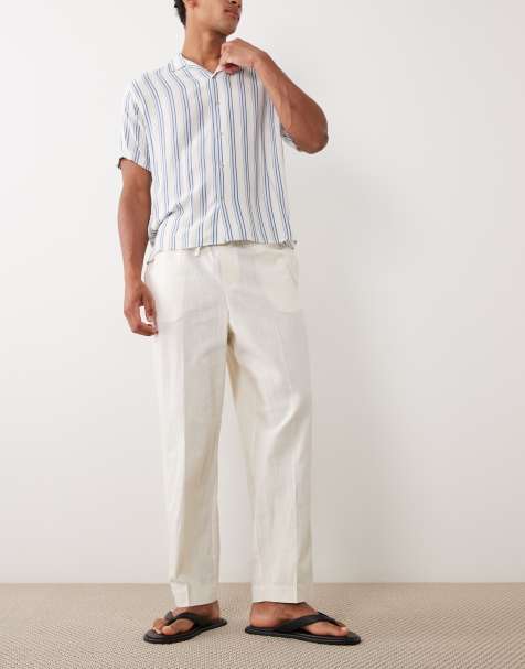 ASOS DESIGN - Ecrufarvede elegante afslappede tapered bukser i hørlook - view 1