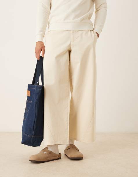ASOS DESIGN - Ecrufarvede hestesko-bukser i twill - view 1