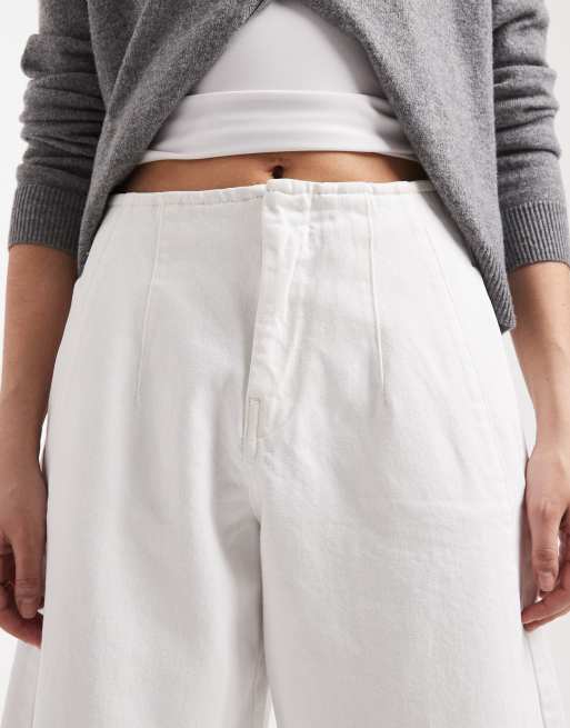 ASOS DESIGN - Ecrufarvede jeans med enkelt snit med tøndeformede ben og indsyet talje, 5 af 5