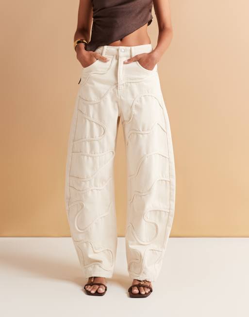 ASOS DESIGN - Ecrufarvede jeans med høj talje og tøndeformede ben i hvirvelmønster, 2 af 5