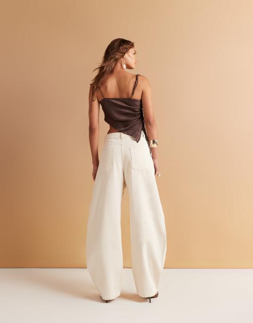 ASOS DESIGN - Ecrufarvede jeans med høj talje og tøndeformede ben i hvirvelmønster, 4 af 5