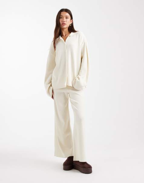 ASOS DESIGN - Ecrufarvede lounge-bukser i superblød strik - Del af sæt - view 1
