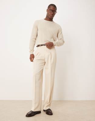 ASOS DESIGN - Ecrufarvede og elegante bukser i twill med vide ben - view 1