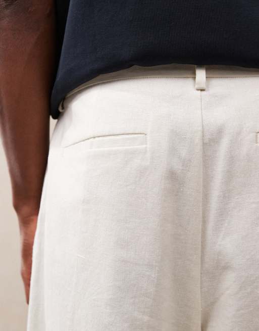 ASOS DESIGN - Ecrufarvede oversized elegante bermudashorts i hørblanding, 4 af 5
