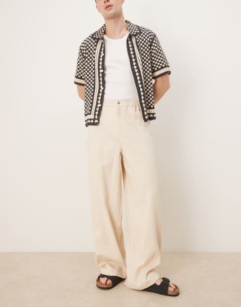 ASOS DESIGN - Ecrufarvede oversized posede bukser i hørlook - view 1