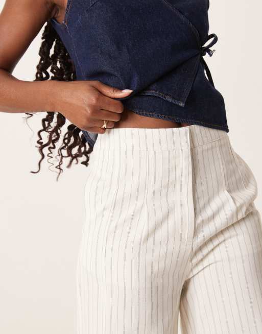 ASOS DESIGN - Ecrufarvede skræddersyede bukser i hør med multifunktionelle stropper og striber, 4 af 5