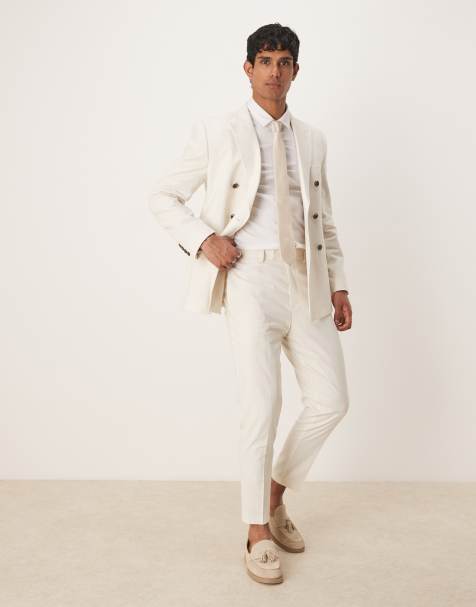 ASOS DESIGN - Ecrufarvede tapered habitbukser i hørblanding - view 1