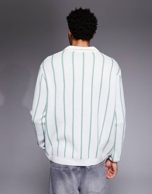 ASOS DESIGN - Ecrufarvet afslappet polotrøje i strik med striber og halshak, 3 af 5