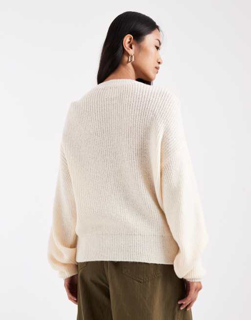 ASOS DESIGN - Ecrufarvet cardigan i strik med cocoon-ærmer, 2 af 4