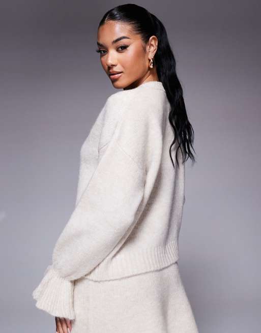 ASOS DESIGN - Ecrufarvet cardigan i strik med guldfarvede knapper - Del af sæt, 3 af 4