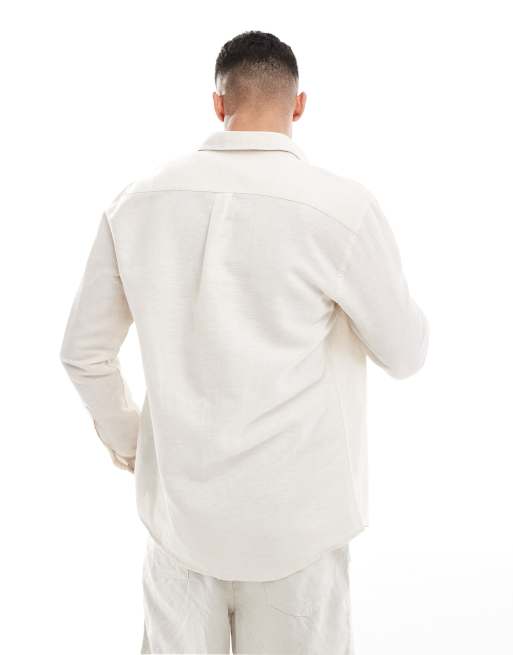 ASOS DESIGN - Ecrufarvet elegant regular fit-skjorte i hør med penny-krave, 3 af 4