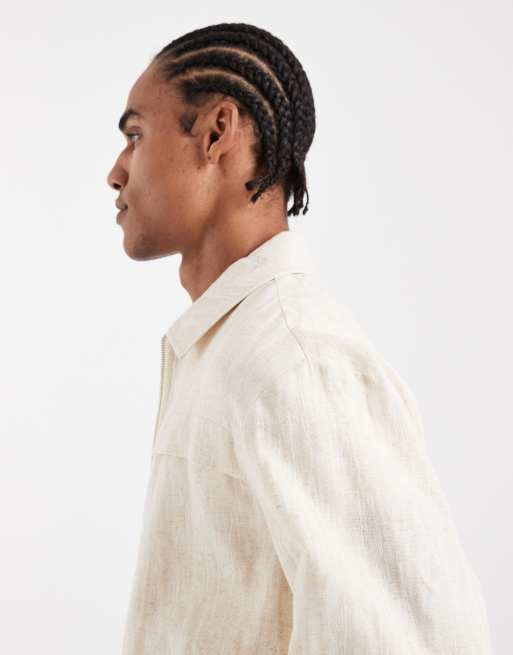 ASOS DESIGN - Ecrufarvet Harrington-jakke i tekstureret bomuld , 4 af 5