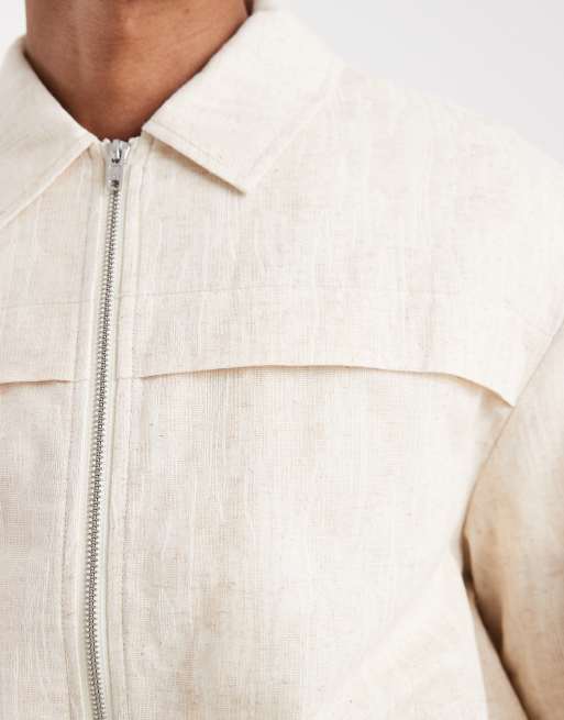 ASOS DESIGN - Ecrufarvet Harrington-jakke i tekstureret bomuld , 5 af 5