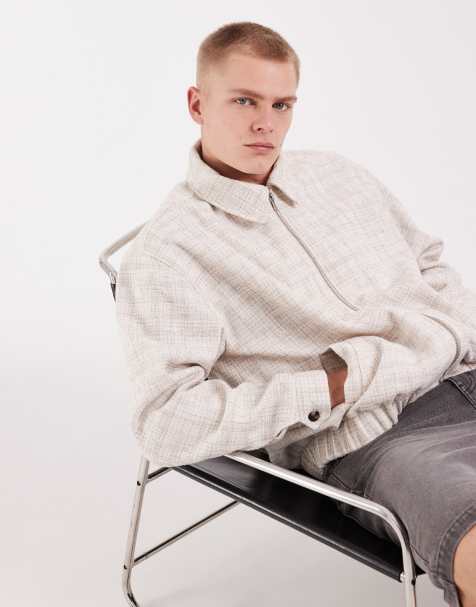 ASOS DESIGN - Ecrufarvet Harrington-jakke med teksturerede tern - view 1