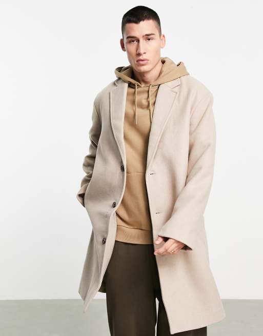 ASOS DESIGN - Ecrufarvet longline-overfrakke i uld-look i afslappet pasform 