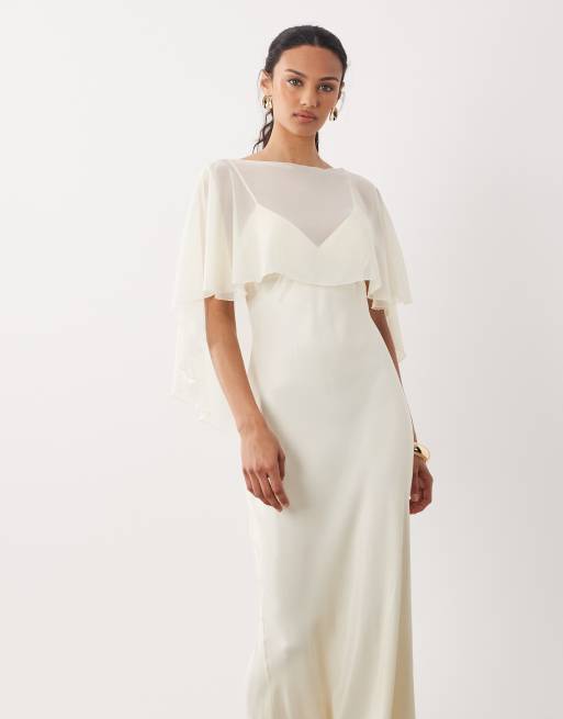 ASOS DESIGN - Ecrufarvet maxikjole i satin med yderlag med kappedesign, 4 af 4