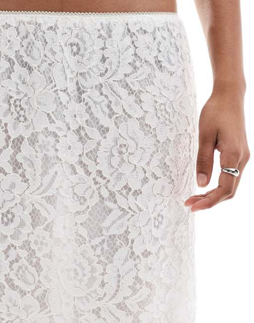 ASOS DESIGN - Ecrufarvet midinederdel i akavet længde i blondemateriale, 5 af 5