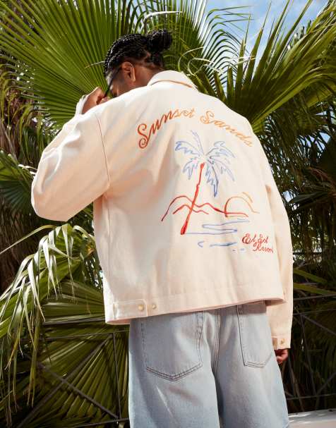 ASOS DESIGN - Ecrufarvet og oversized harrington-jakke med broderi - view 1
