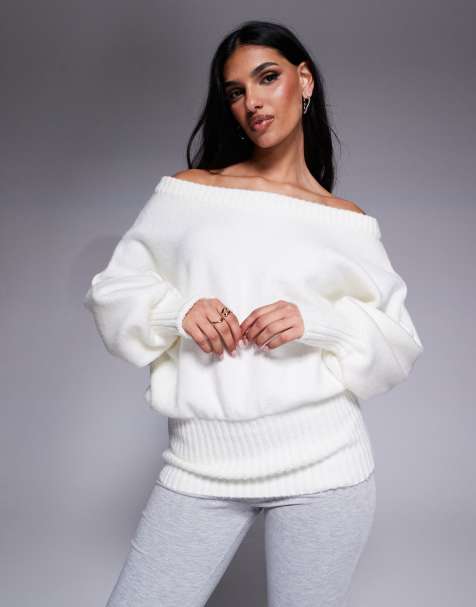ASOS DESIGN - Ecrufarvet oneshoulder-trøje med tætsiddende talje - view 1