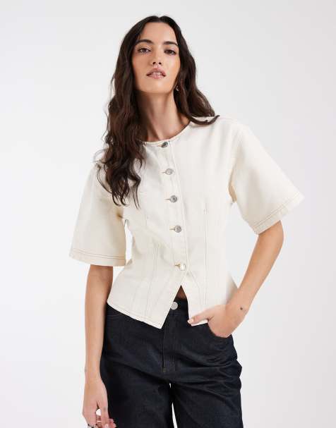 ASOS DESIGN - Ecrufarvet overdel i denim med indsyet talje - view 1