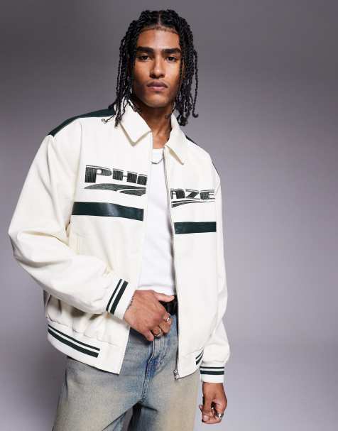 ASOS DESIGN - Ecrufarvet oversized motocross-jakke i imiteret læder - view 1