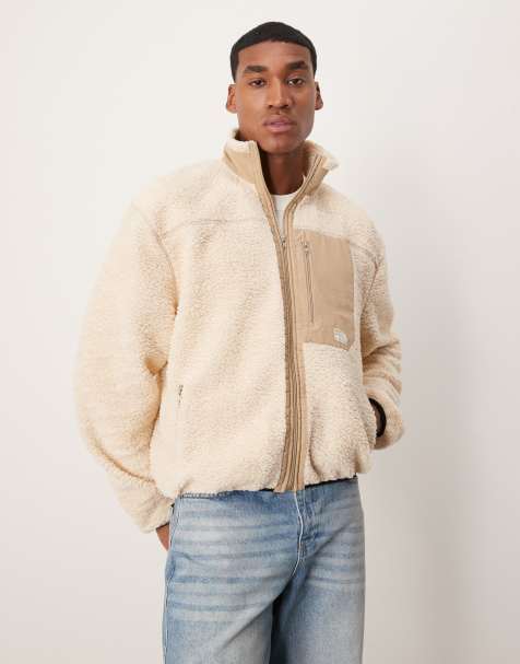 ASOS DESIGN - Ecrufarvet, oversized og firkantet jakke i langhåret fleece med lynlås - view 1